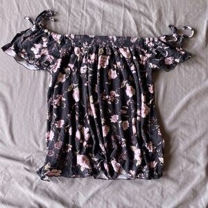 Black and pink floral off the shoulder top